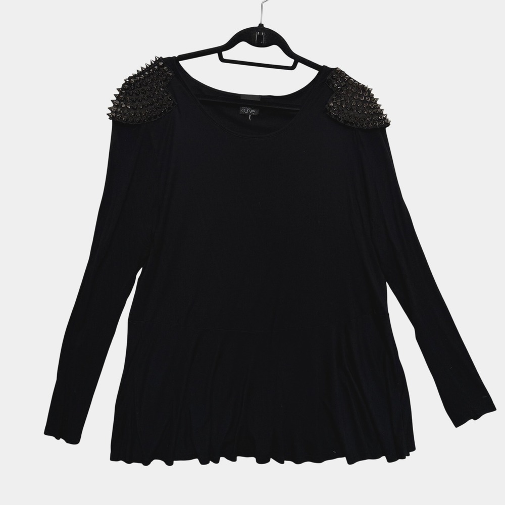 ASOS CURVE Black Long Sleeve Spike Studded Shoulder Top Plus Size 20